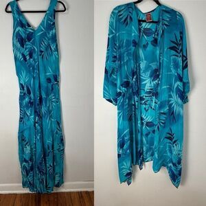 Magic of the Moon Maxi Dress & Kimono Elegant Blue Floral Resortwear Cruise